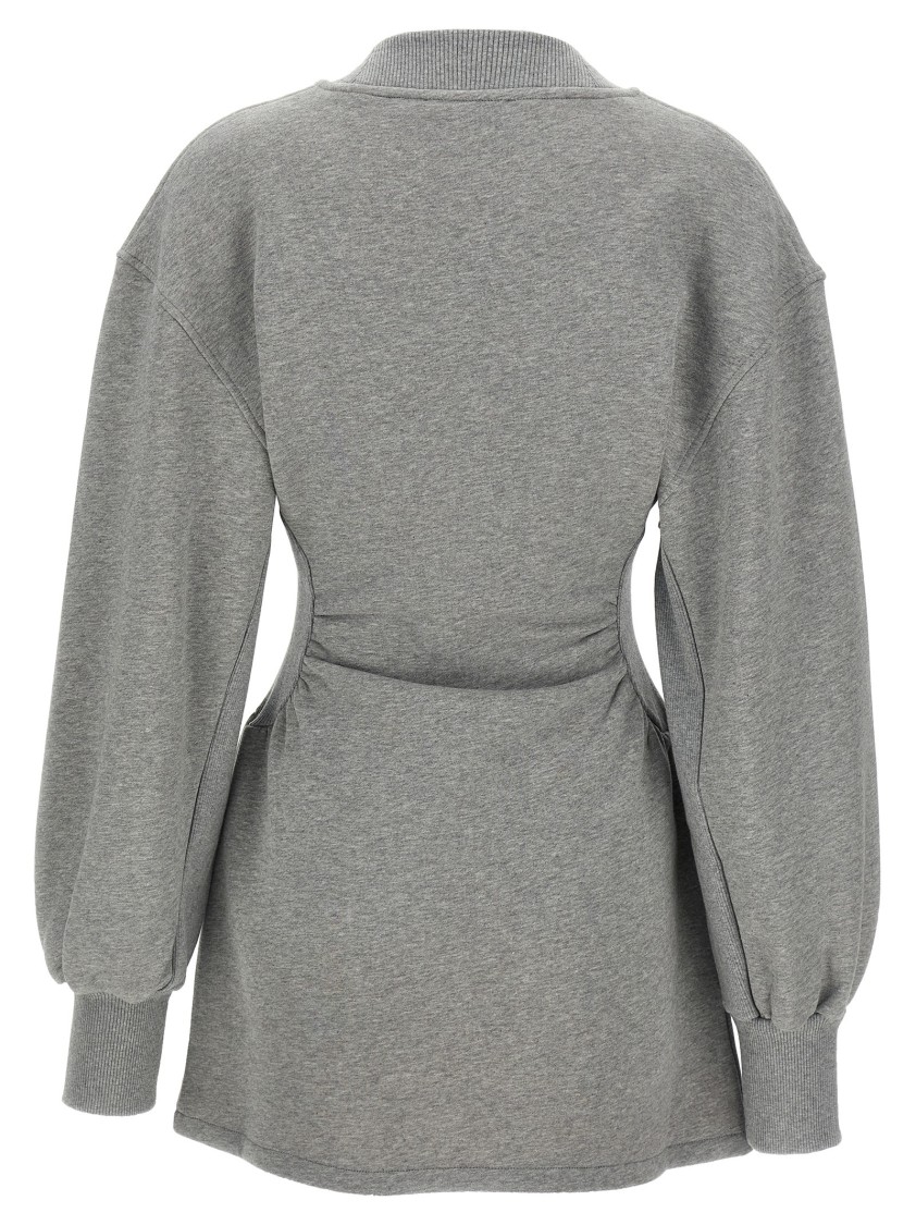 Attico Grey Mini Dress With V Neck And Logo Lettering On The Front