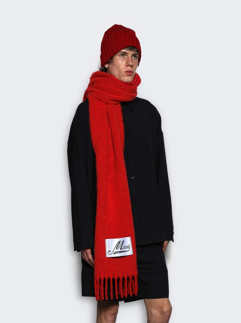 Marni Textured Red Scarf With Fringed Edges In Red