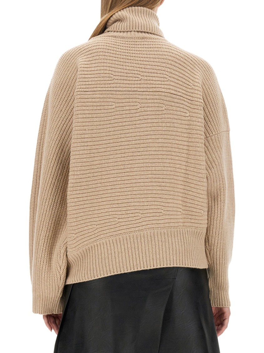 Stella Mccartney Textured Knit Oversized Turtleneck Shirt In Neutrals