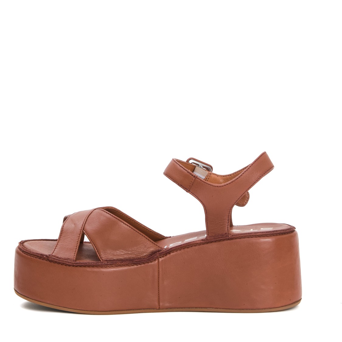 STRATEGIA STRATEGIA CROSS-STRAP WEDGE SANDALS IN SOFT CUOIO LEATHER