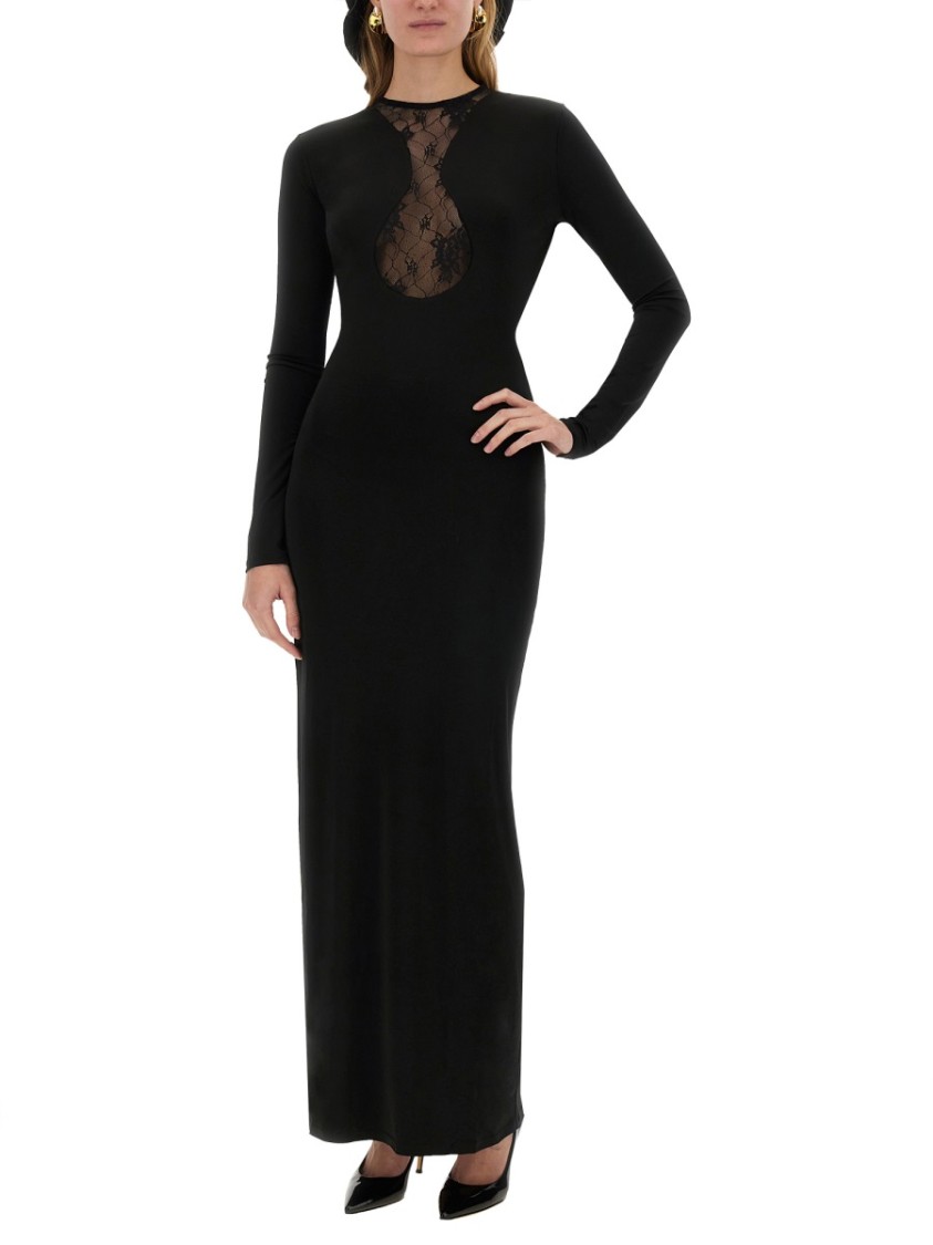 Nina Ricci Long Dress With Lace Inserts In Black