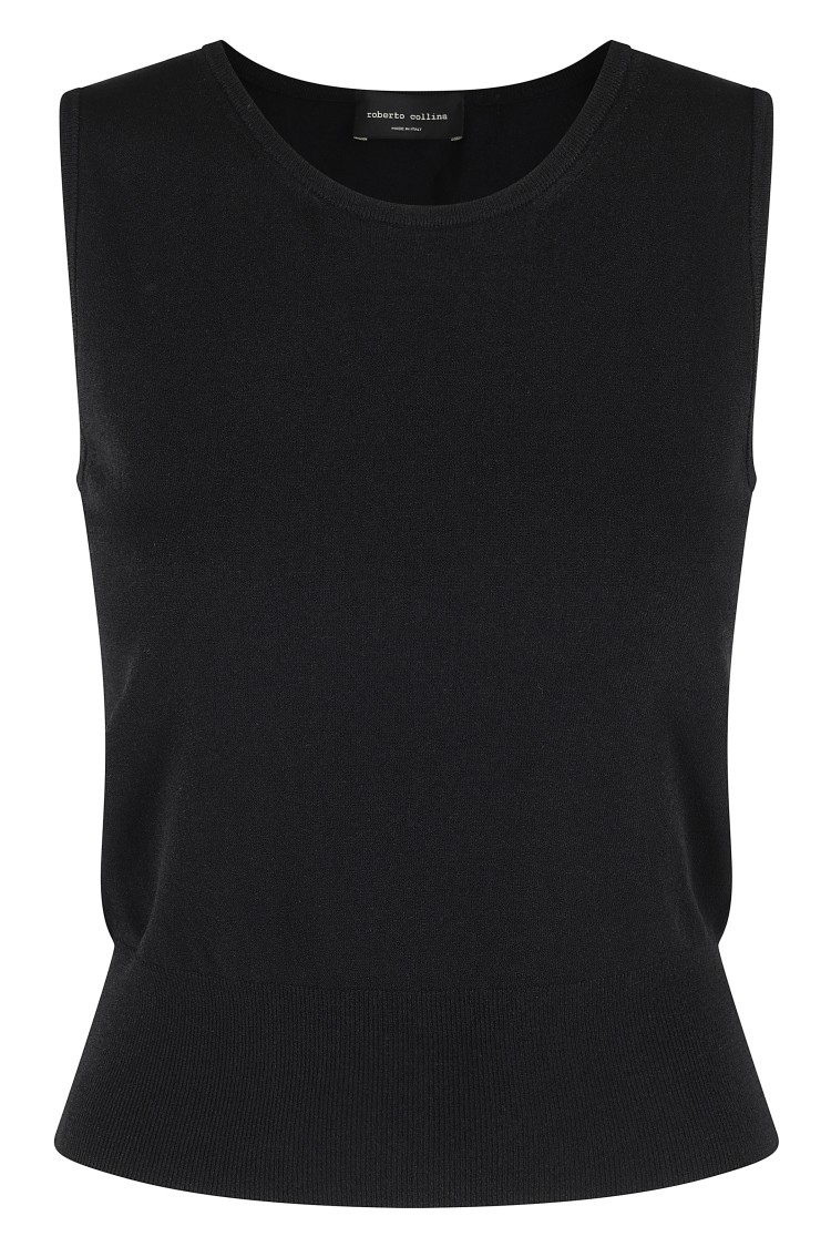 Roberto Collina White Cotton Blend Crew-neck Tank Top In Black