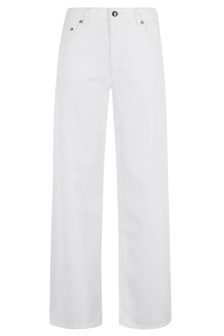 Shop Semicouture Semi Couture Sarah Wide-leg White Jeans With Branded Detailing