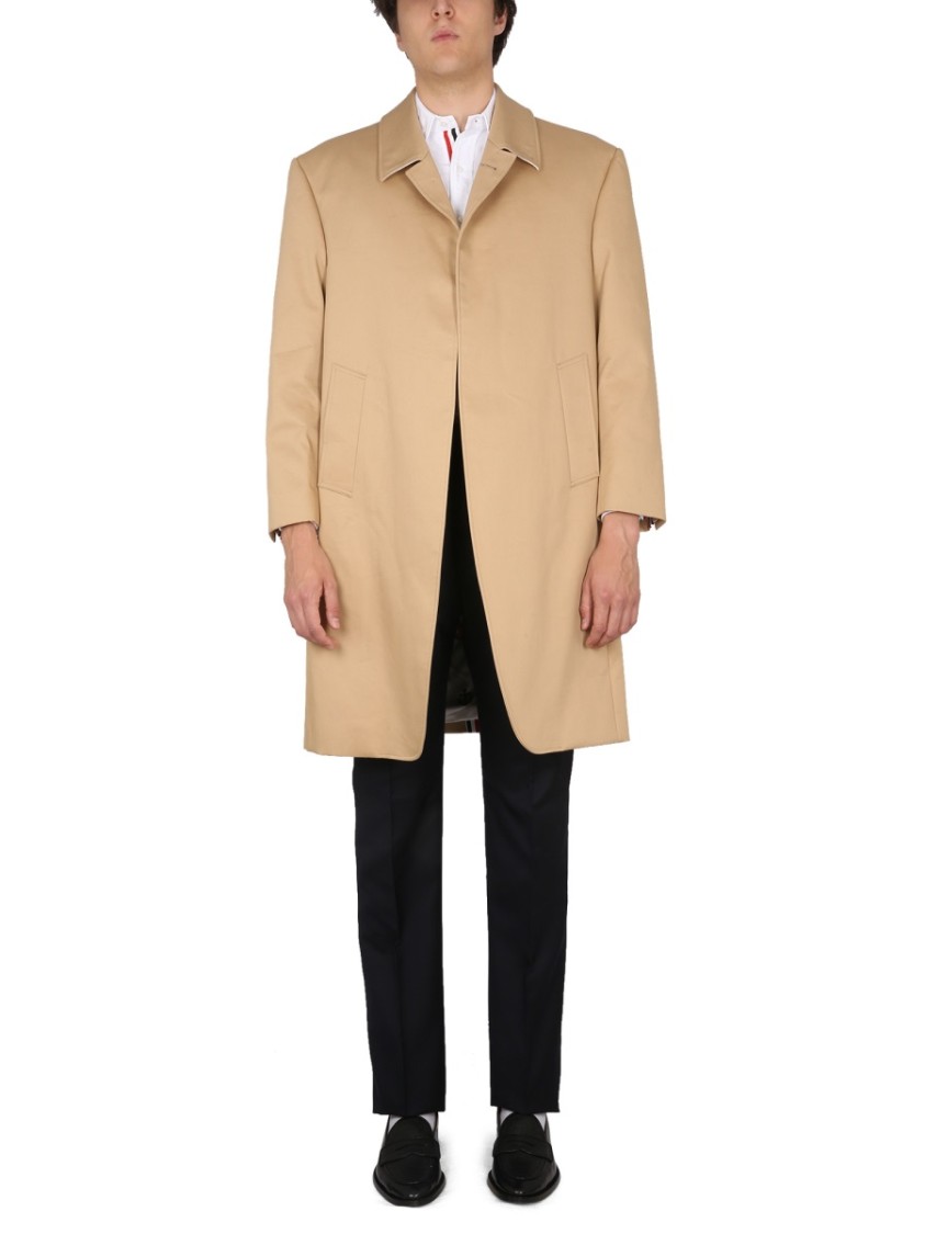 Thom Browne Cotton Coat With Notched Lapels And Back Vent In Brown