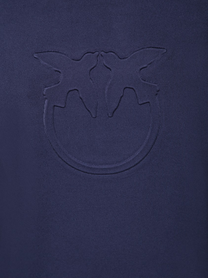 Shop Pinko Two-tone Blue Sweater With Embossed Logo Detail