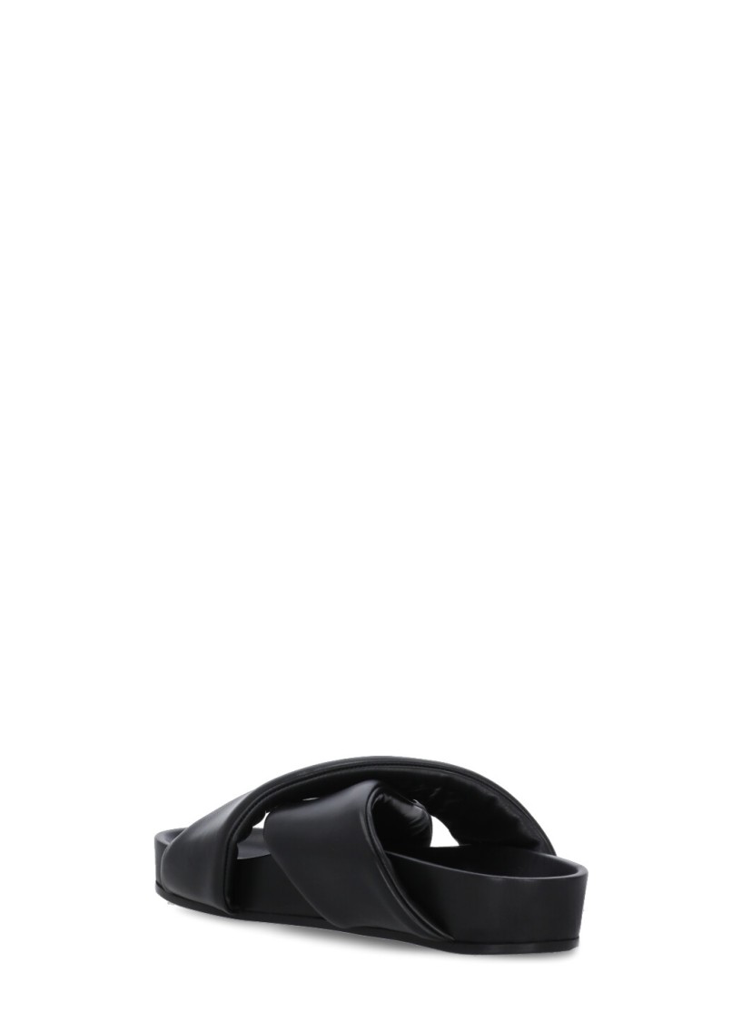 Jil Sander Black Leather Padded Slipper With Cross-straps In Black