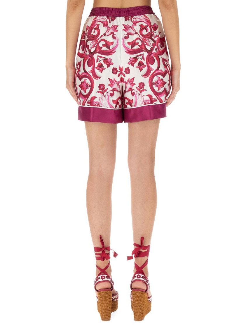 Dolce & Gabbana Majolica Print High-waist Silk Twill Shorts In Pink