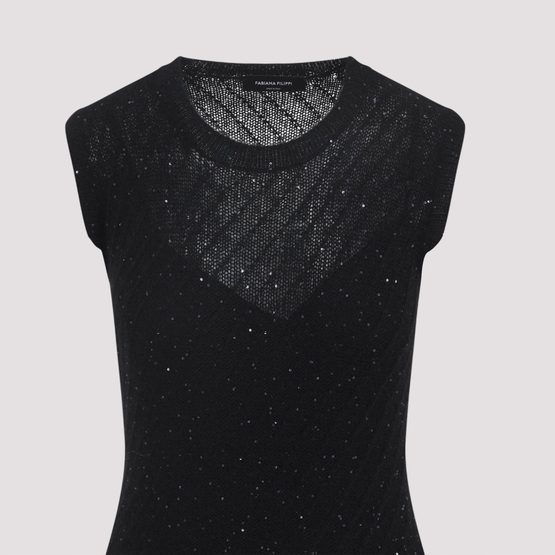 Fabiana Filippi Black Wool Sequins Midi Dress