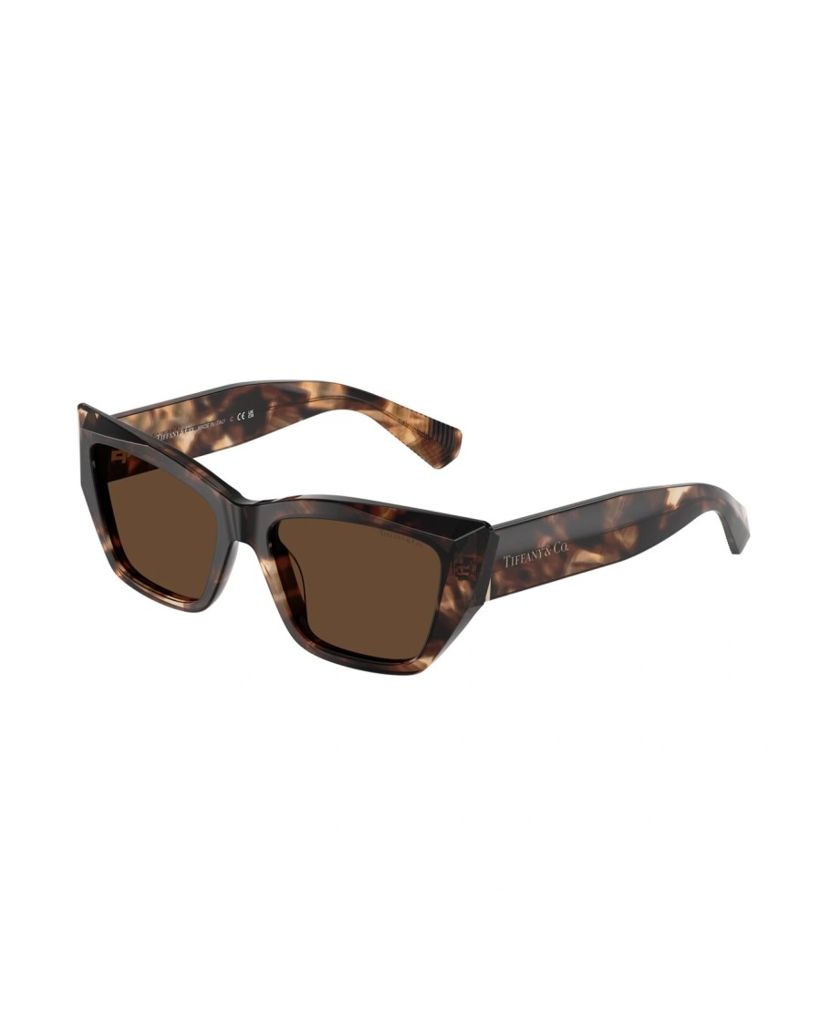 Tiffany & Co . Bold Angular Sunglasses With Tortoiseshell Pattern In Brown