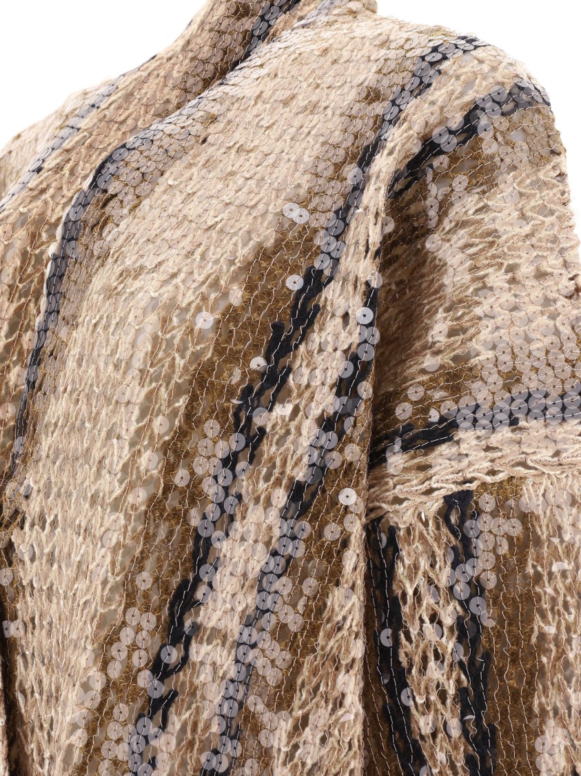Brunello Cucinelli Open-knit Brown Knitwear With Fringe Detailing In White