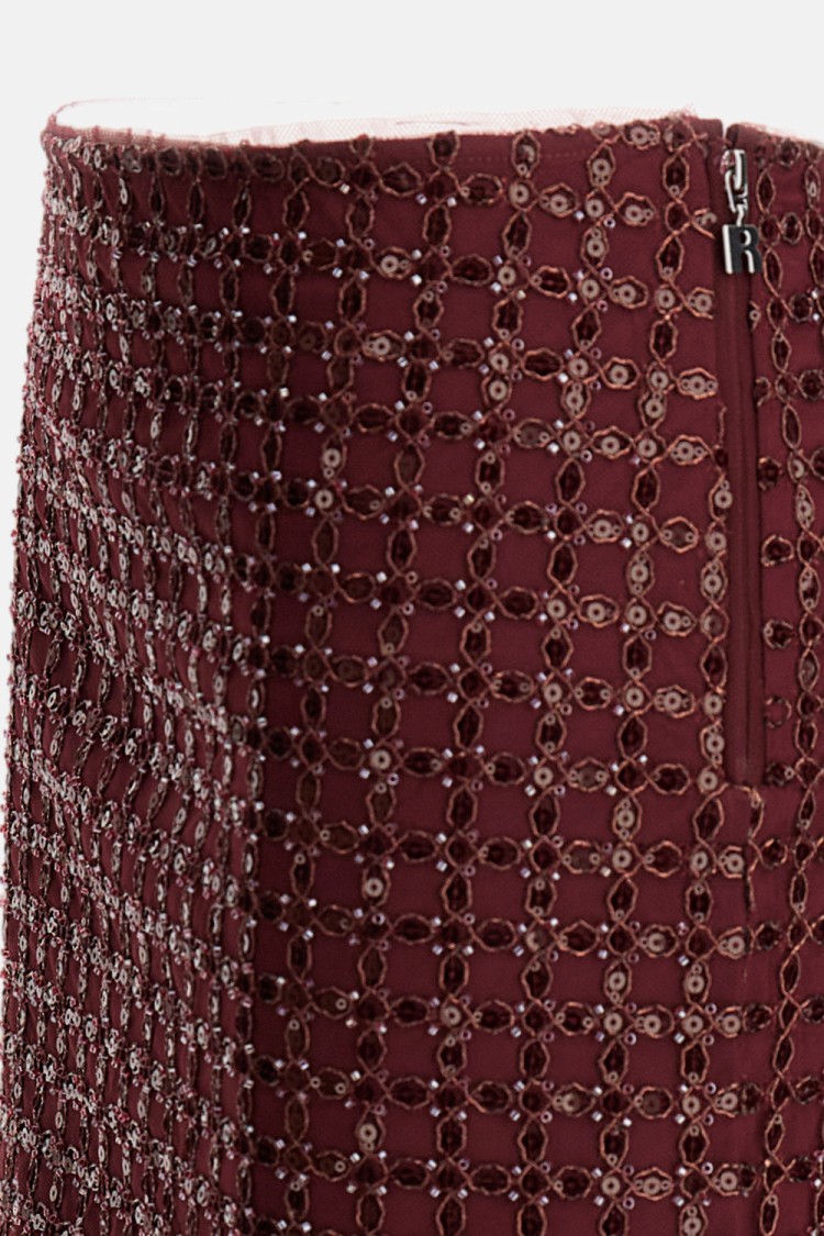 Rotate Birger Christensen Mesh Midi Skirt With Floral Bead Embroidery In Red