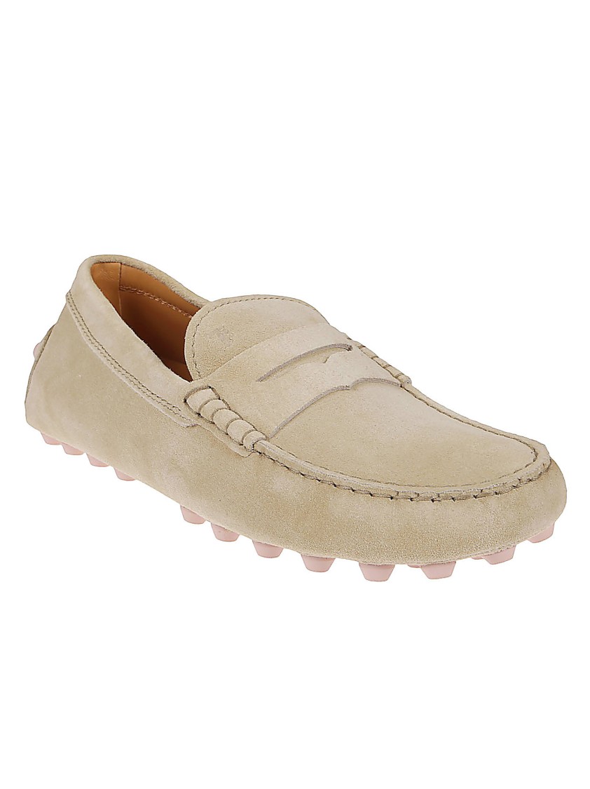 Tod's Slip-on Leather Moccasin Shoes With Rounded Toe In Neutral