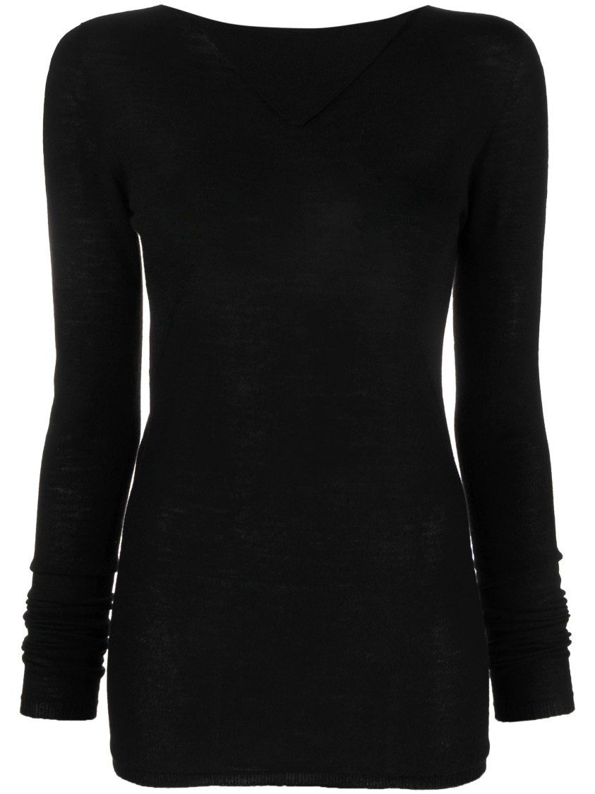 Rick Owens Fitted Cashmere Knit Sweater With Deep V-neckline In Black