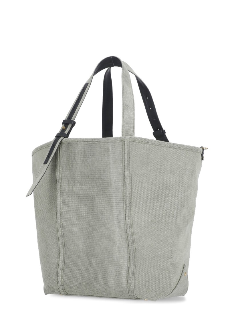 Golden Goose Green Canvas Hand Bag With Printed Logo In Grey