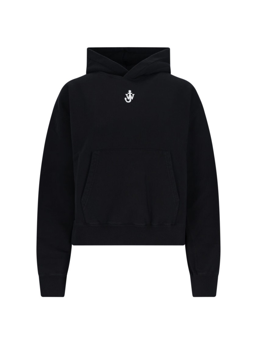 Jw Anderson J. W. Anderson Cropped Black Hoodie With Subtle Branding And Relaxed Fit In Black