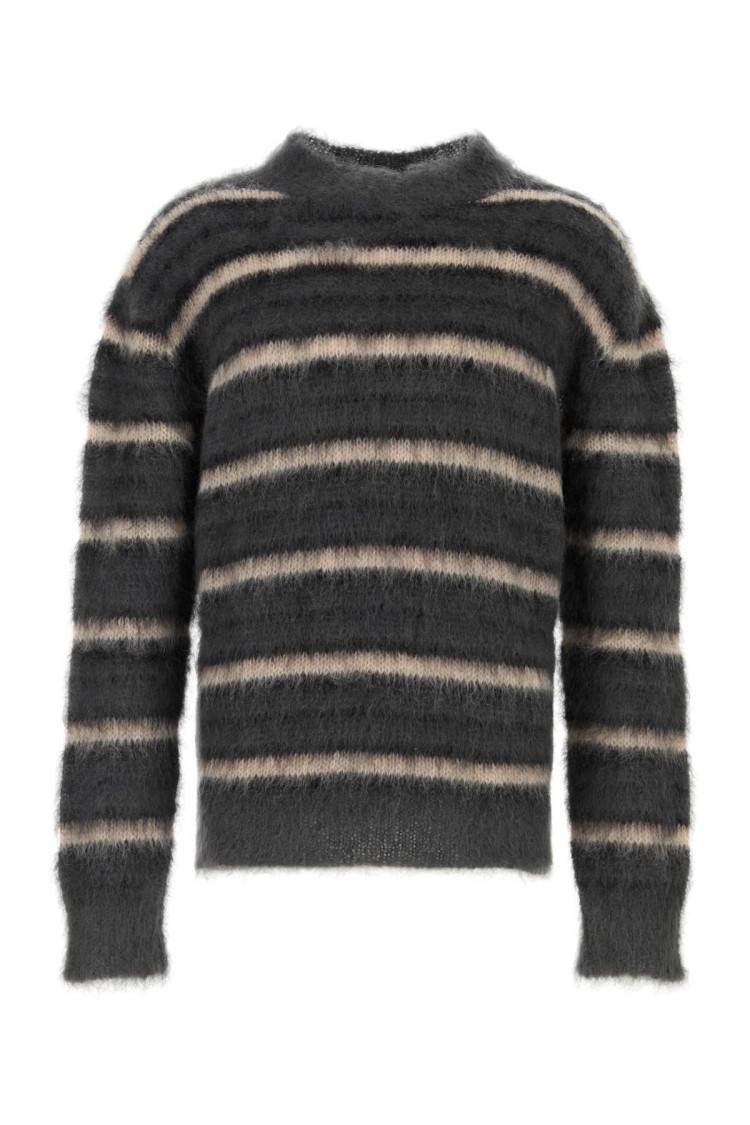 Marni Striped Wool Mohair Sweater In Black