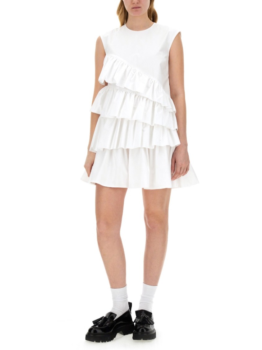 Msgm Tiered Ruffled Sleeveless Dress In White