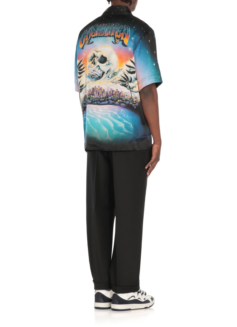 Casablanca Graphically Enhanced Silk Shirt With Cuban Collar