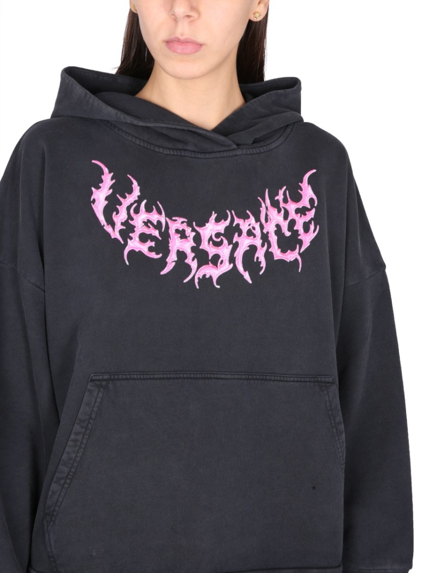 Versace Black Cotton Oversize Sweatshirt In Black