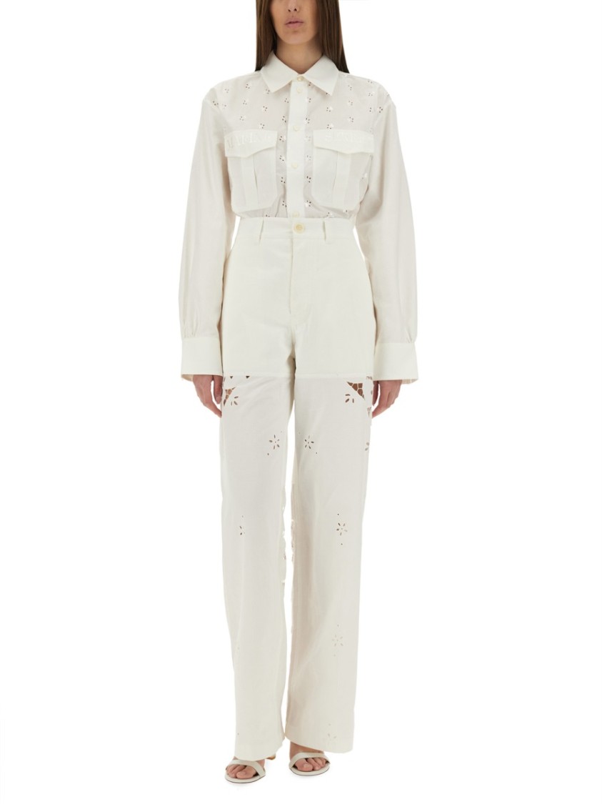 Marine Serre Women Upcycled Linen Pants In White