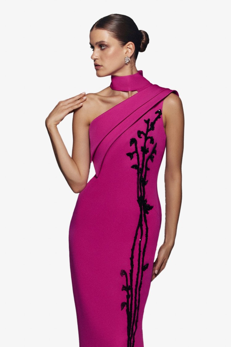 Saiid Kobeisy Crepe, Off-shoulder Dress With Beading In Pink