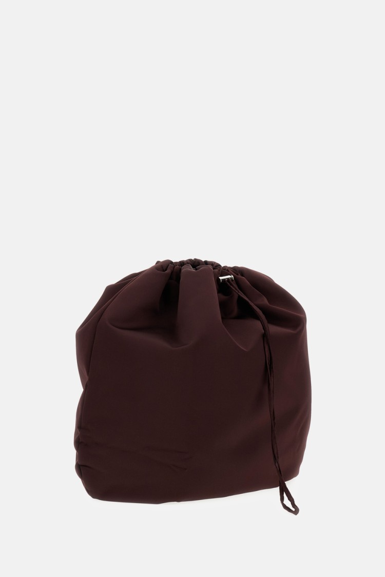 Plan C Burgundy Nylon Bucket Bag With Drawstring Closure And Internal Pocket In Burgundy