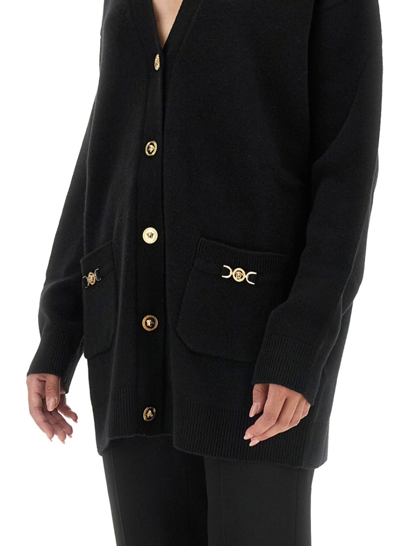 Versace Boxy Wool And Cashmere Cardigan Women In Black