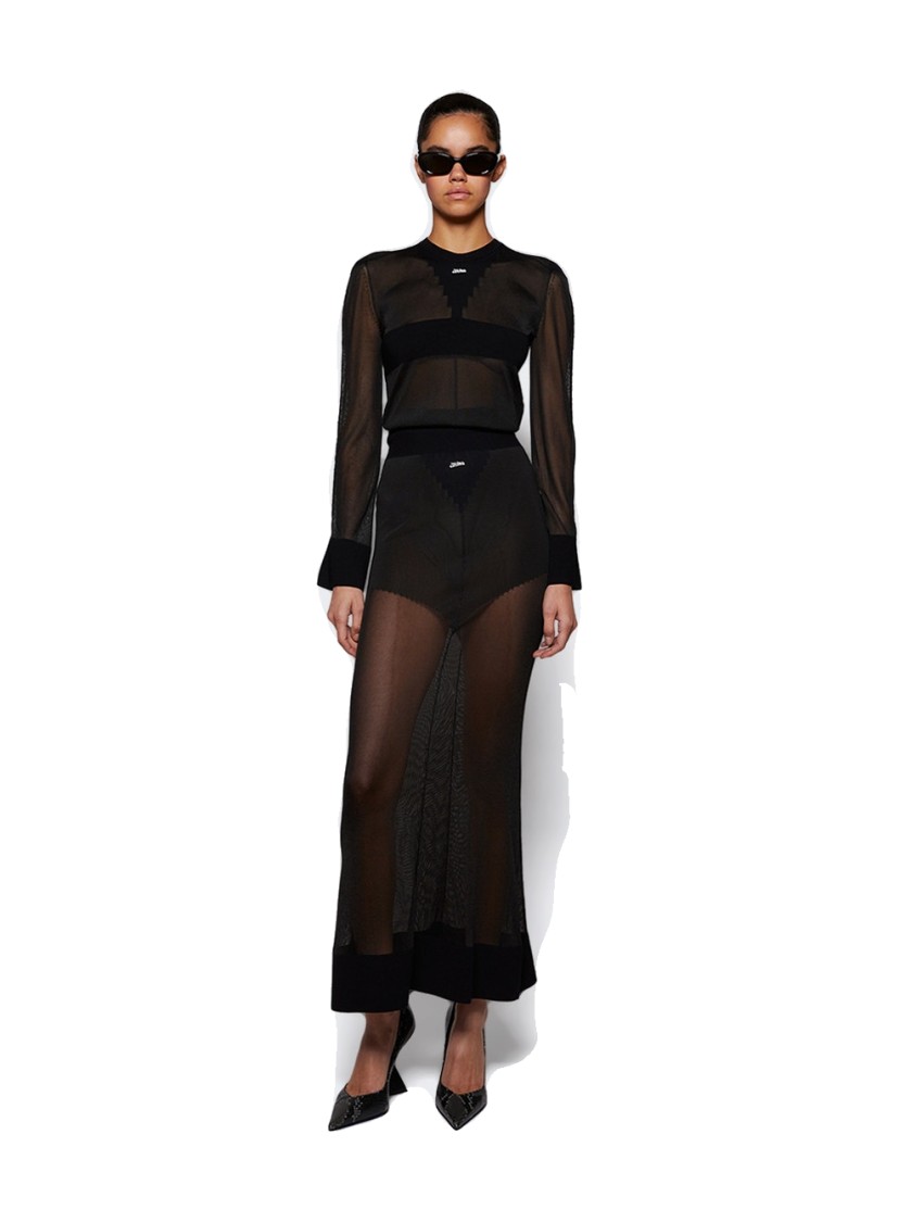 Jean Paul Gaultier Logo Knit Long Skirt Black In Black