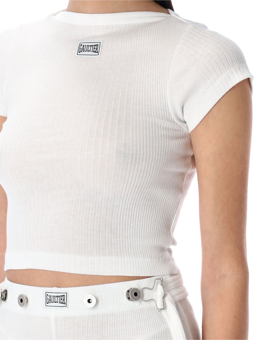 Shop Jean Paul Gaultier Cropped White Patch T-shirt
