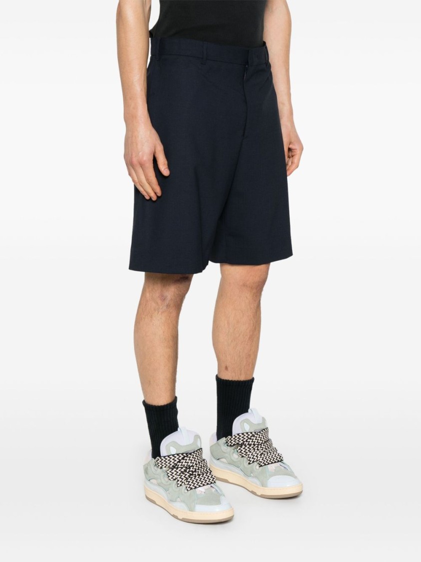 Msgm Knee-length Tailored Blue Shorts In Black