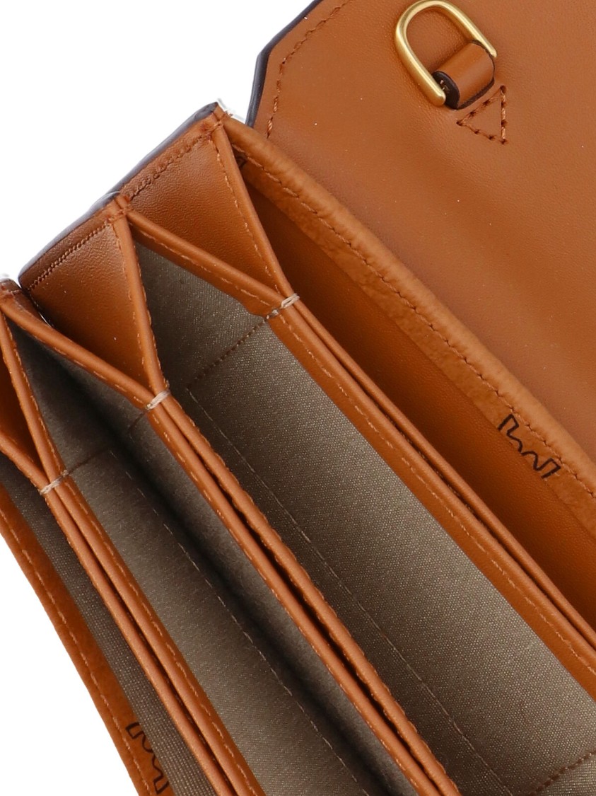 Mcm Logo Print Brown Wallet With Chain Strap In Brown