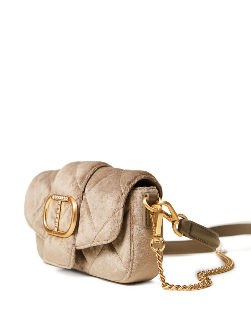 Twinset Twin-set Quilted Bag With Gold-tone Buckle Closure And Chain Strap In Neutral