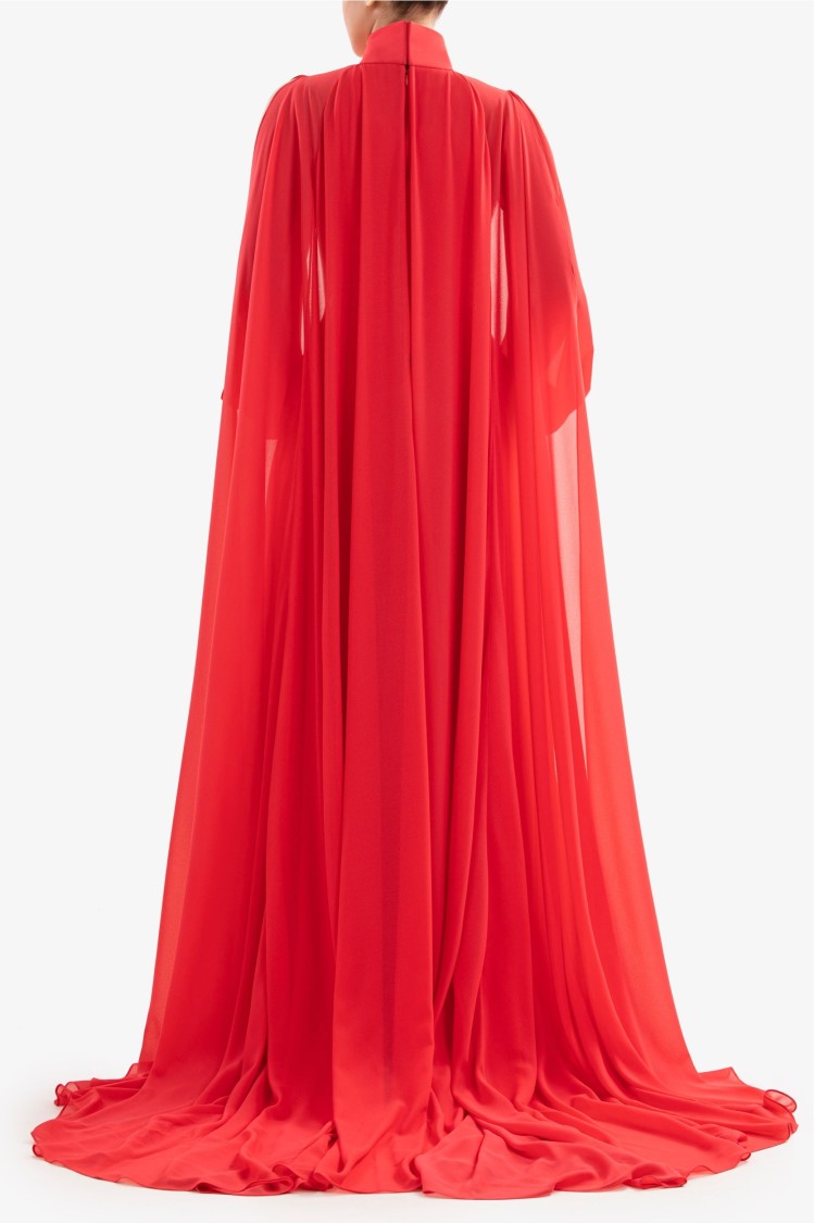 Saiid Kobeisy Crepe Georgette Long Dress In Red