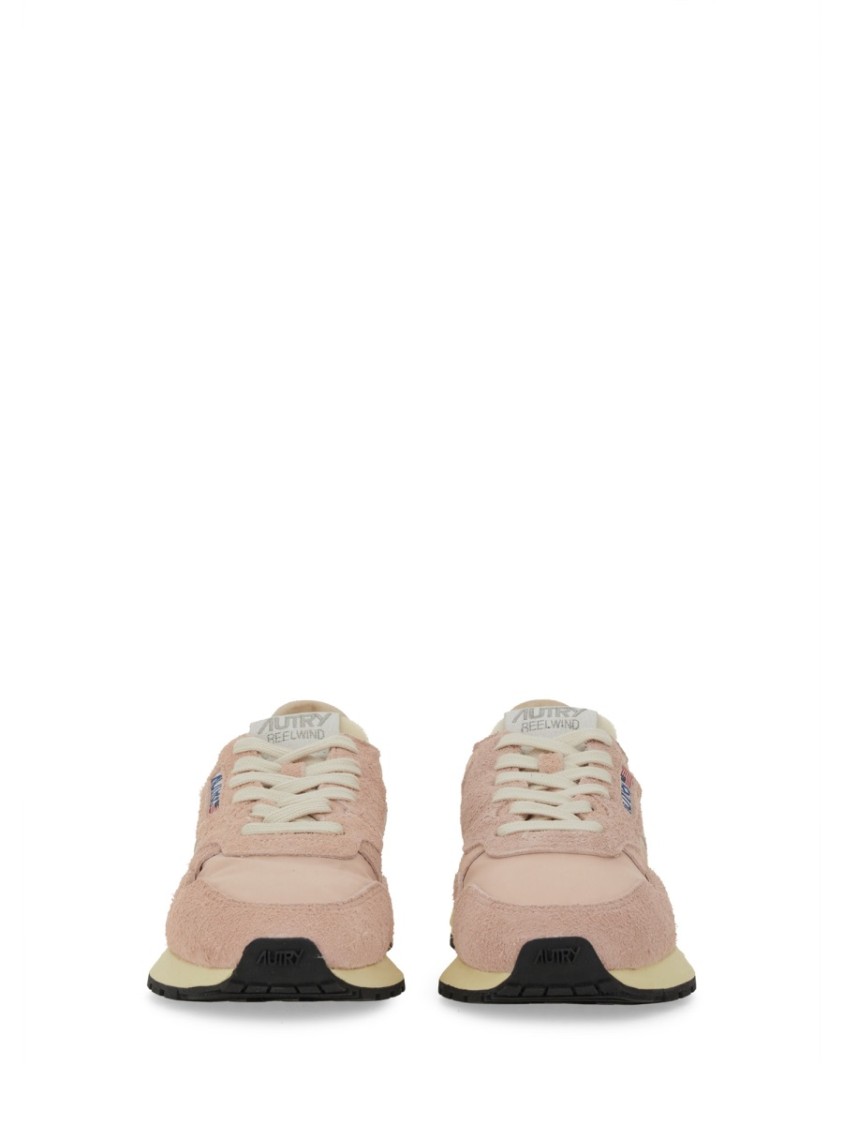 Autry Reelwind Low Nylon And Leather Craquele Pepper And White Sneakers In Pink