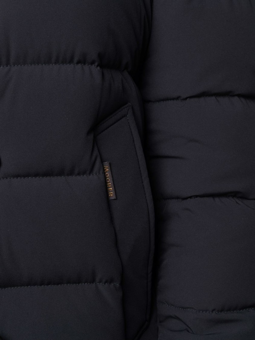 Moorer High Neck Double-breasted Parka With Detachable Hood In Black