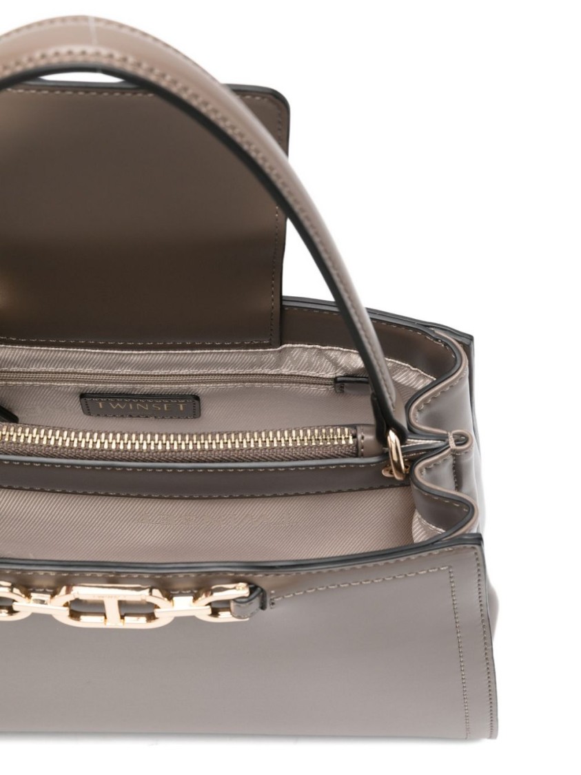 Twinset Twin-set Structured Handbag With Metal Clasp And Versatile Carrying Options In Brown