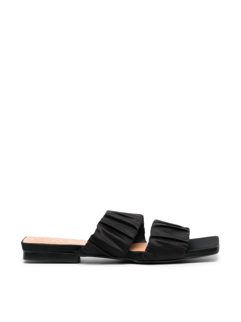 Ganni Smock Flat Sandals In Black