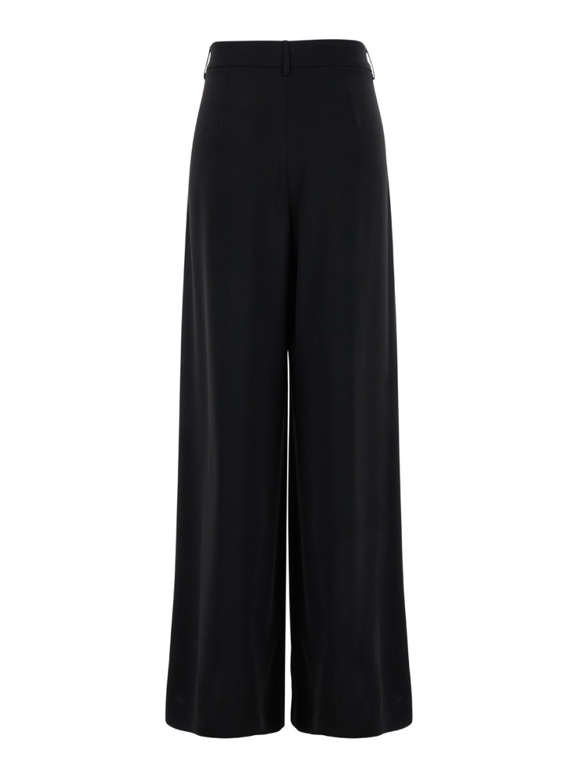 Plain High-waisted Wide Leg Cady Pants With Belt Loops In Black