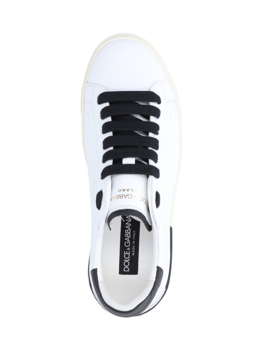 Dolce & Gabbana Portofino Leather Sneakers With Rubberized Logo Shoes In White