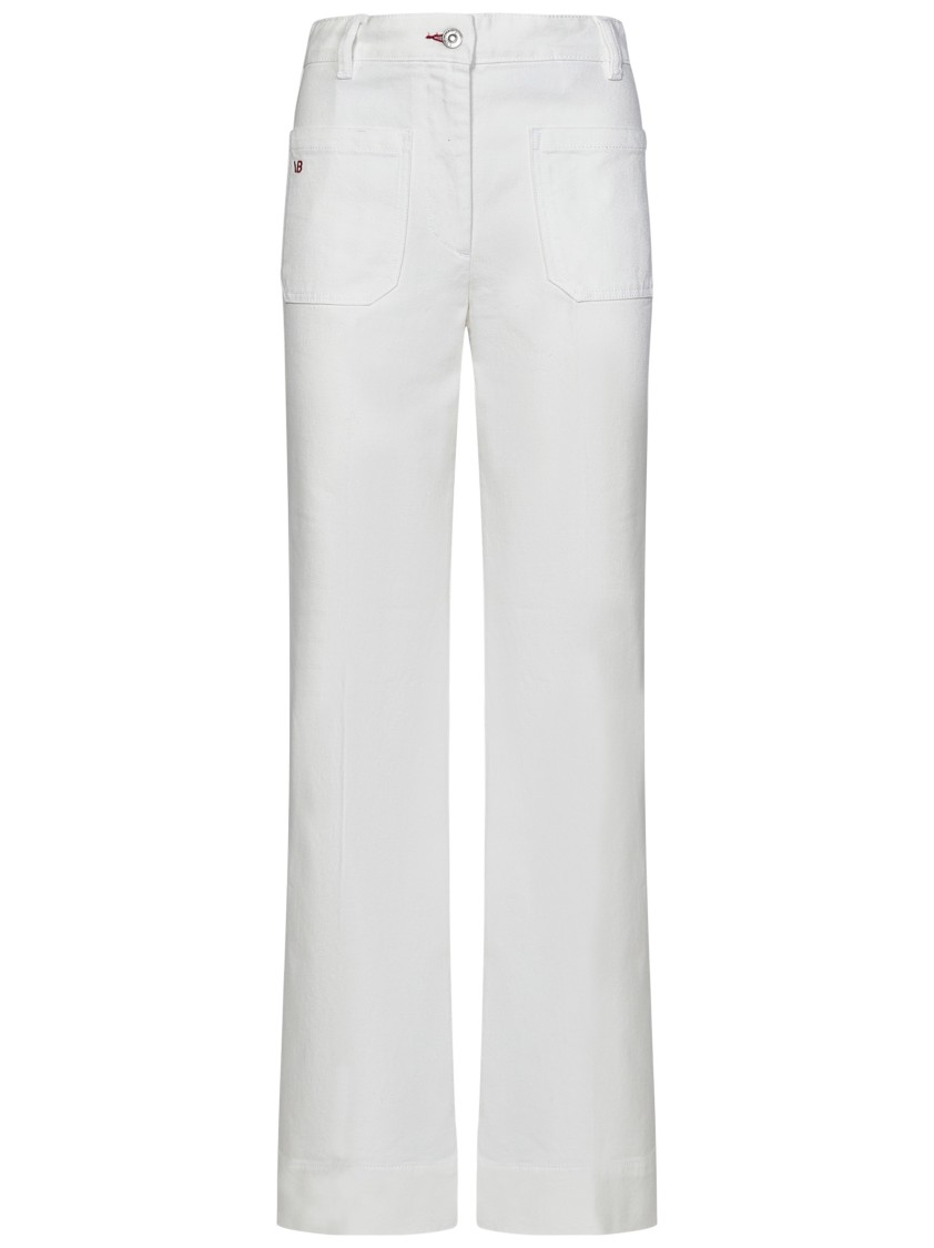 Shop Victoria Beckham High-waisted Flared White Jeans With Red Logo Embroidery