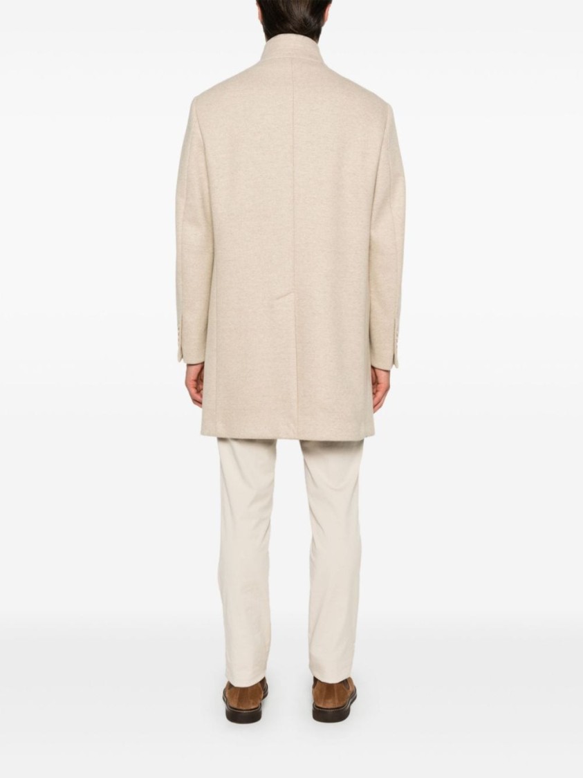 Fay Wool Blend Double-breasted Coat With High Neck In Neutrals
