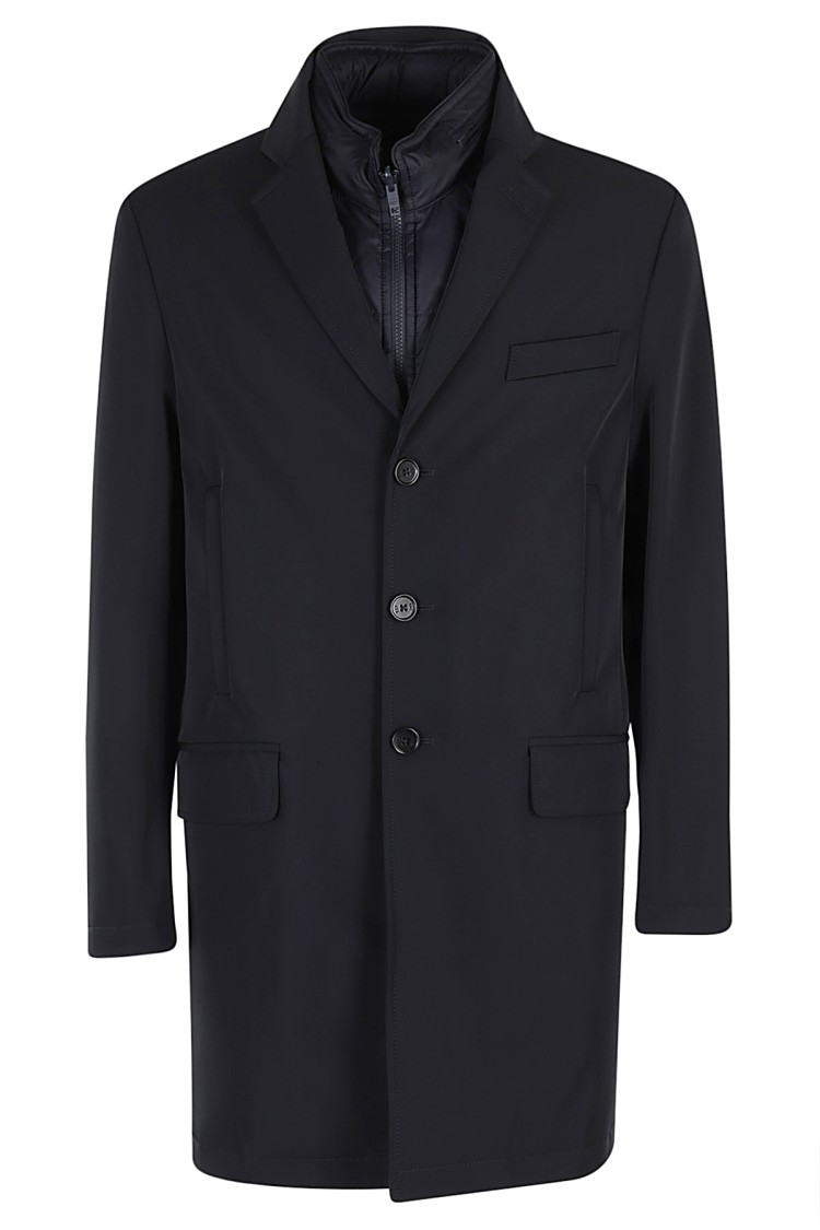 Fay Double-breasted Stand-up Collar Padded Coat In Blue