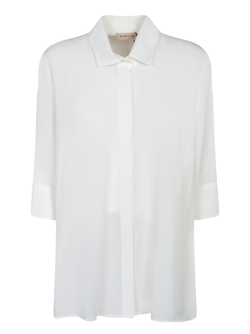 BLANCA VITA BLANCA VITA SILK BLEND SHIRT WITH BATWING SLEEVES 