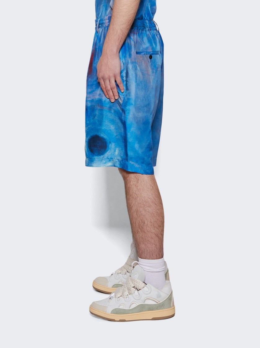 Marni Vibrant Abstract Silk Shorts With Elastic Waistband