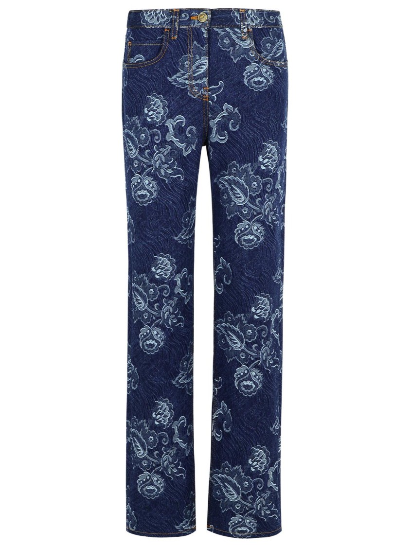 Etro Denim Jeans Floral Pattern In Blue