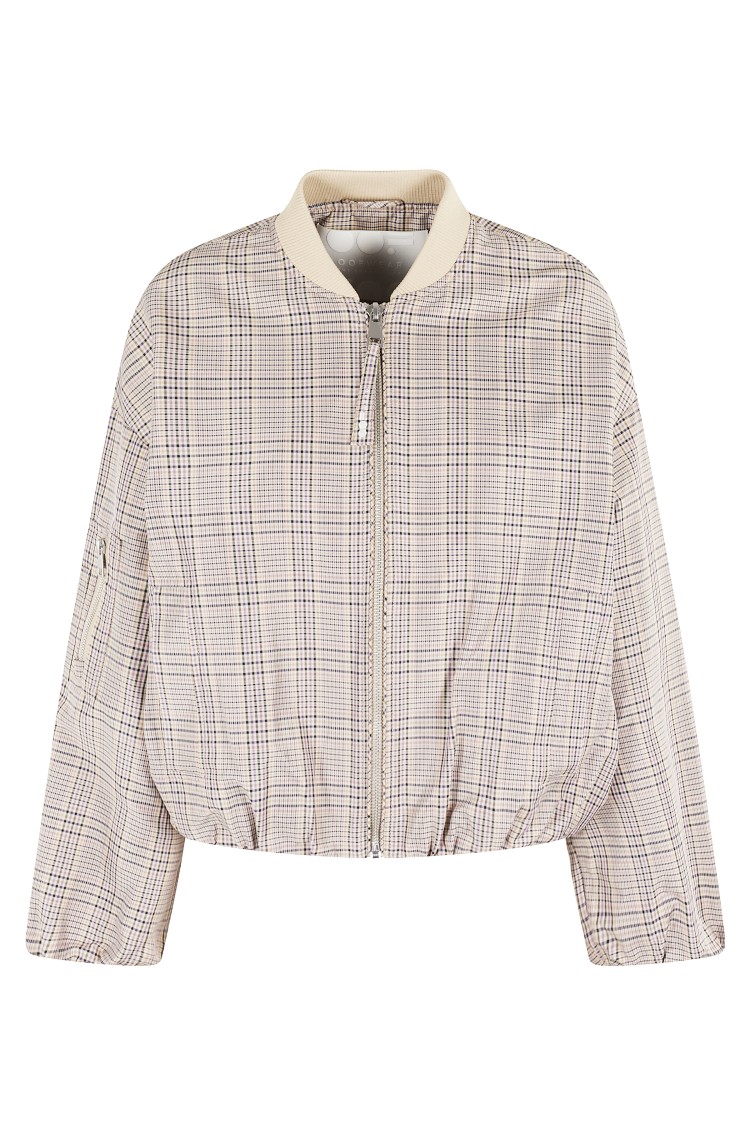 Oof Wear Cropped Plaid Bomber Jacket With Zip Front In Neutrals