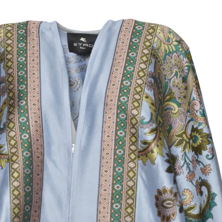 Etro Blue Jacquard Fil Coupè Wool Cape | THE LIST