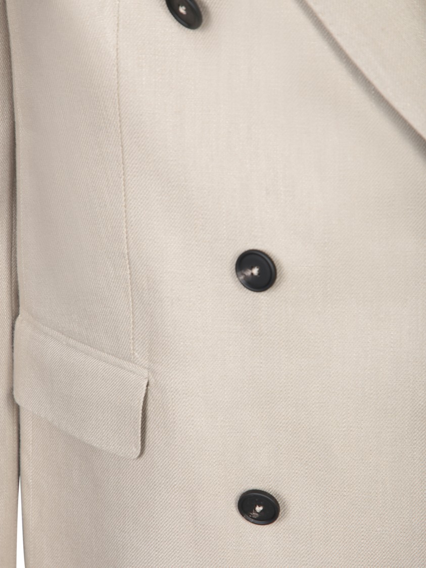 Tagliatore Double-breasted Beige Linen Jacket With Flap Pockets