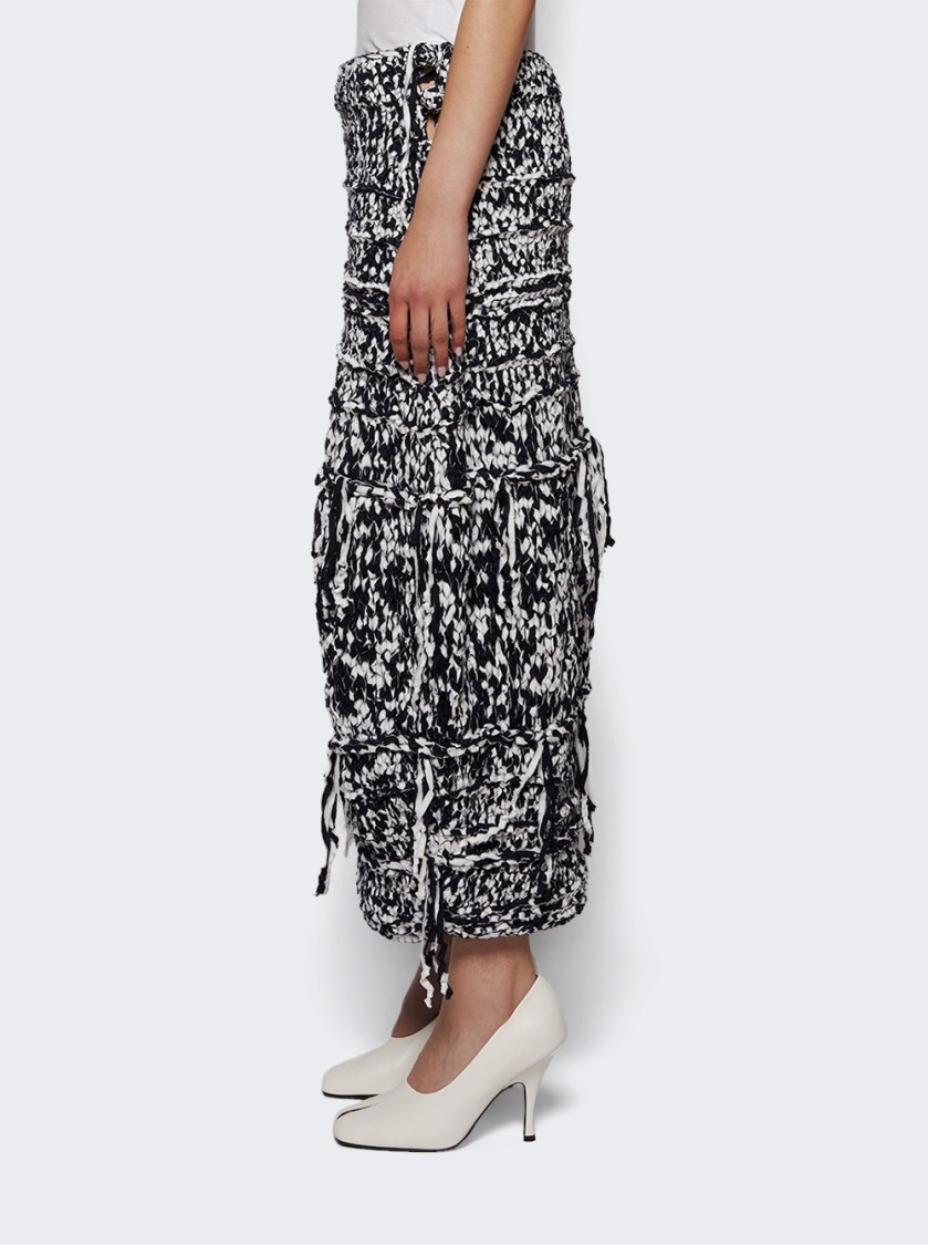 Khaite Hand-knitted Barrel-shaped Midi Skirt With Streamer Fringe In Gray