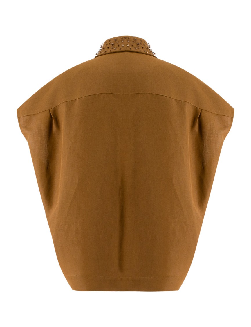 FABIANA FILIPPI FABIANA FILIPPI CROPPED BLOUSE WITH EMBROIDERED COLLAR AND BUTTON-DOWN FRONT